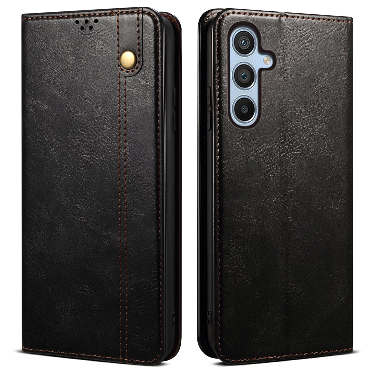 For Samsung Galaxy A16 5G / A16 4G Case Crazy Horse Texture Waxy Leather Wallet Stand Cover - Black