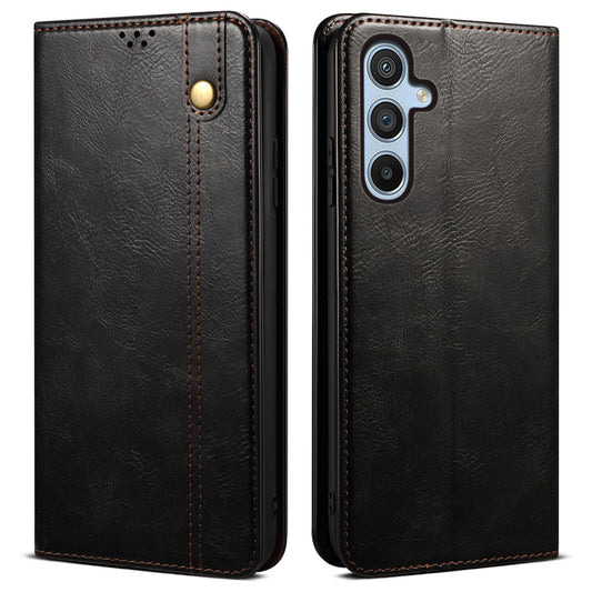 For Samsung Galaxy A16 5G / A16 4G Case Crazy Horse Texture Waxy Leather Wallet Stand Cover - Black