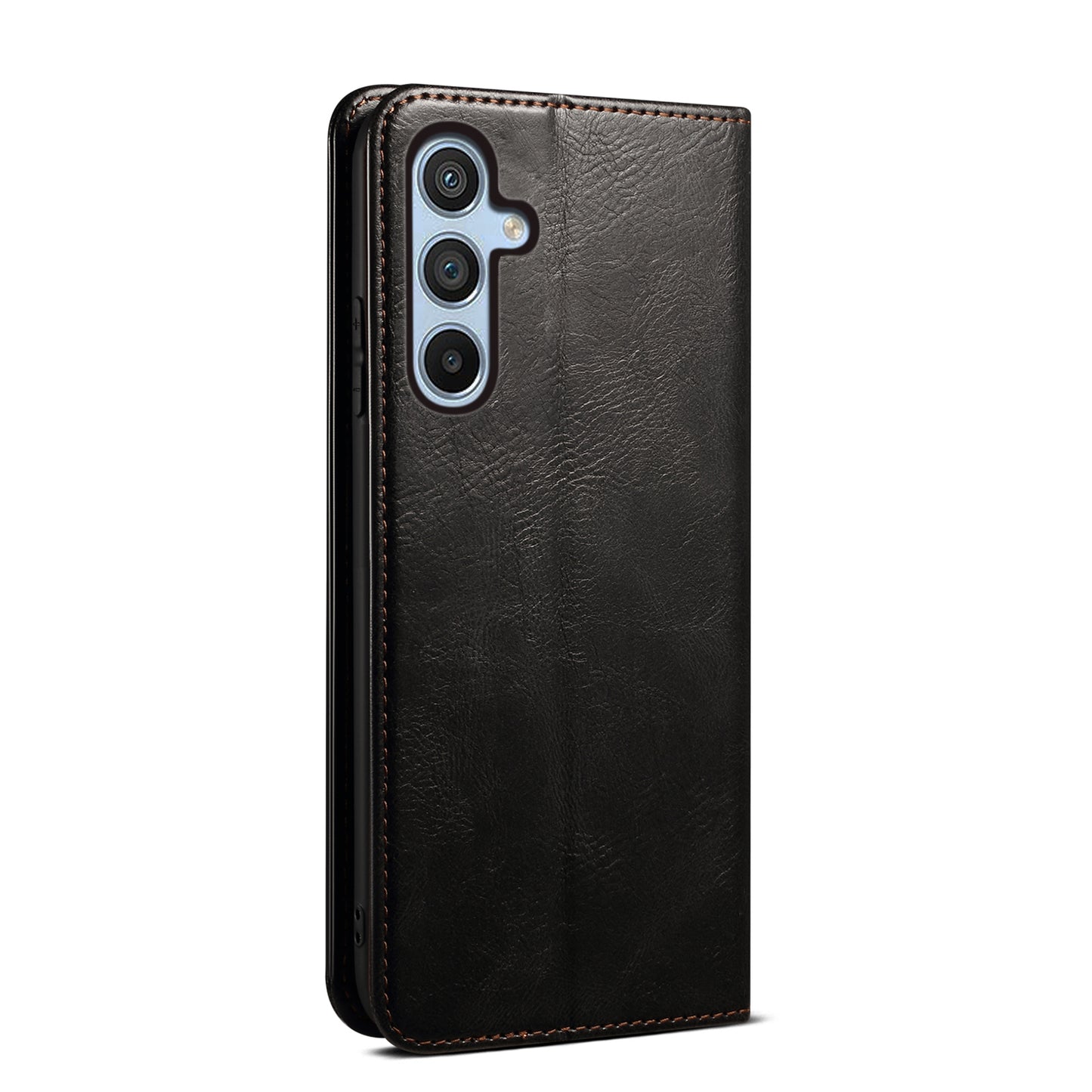 For Samsung Galaxy A16 5G / A16 4G Case Crazy Horse Texture Waxy Leather Wallet Stand Cover - Black