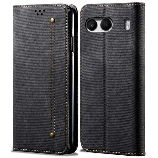 For OnePlus Nord 4 Case Jeans Cloth Texture Anti-Scratch Leather Stand Phone Cover - Black