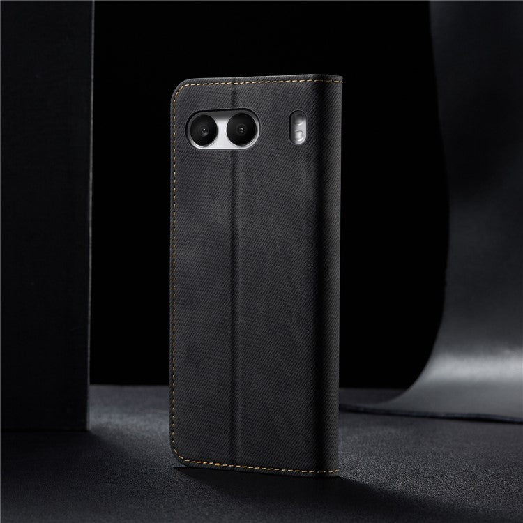 For OnePlus Nord 4 Case Jeans Cloth Texture Anti-Scratch Leather Stand Phone Cover - Black