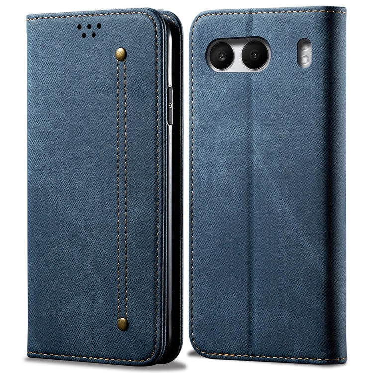For OnePlus Nord 4 Case Jeans Cloth Texture Anti-Scratch Leather Stand Phone Cover - Blue