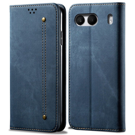 For OnePlus Nord 4 Case Jeans Cloth Texture Anti-Scratch Leather Stand Phone Cover - Blue