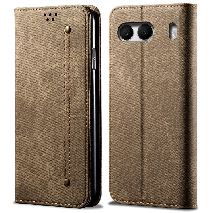 For OnePlus Nord 4 Case Jeans Cloth Texture Anti-Scratch Leather Stand Phone Cover - Khaki