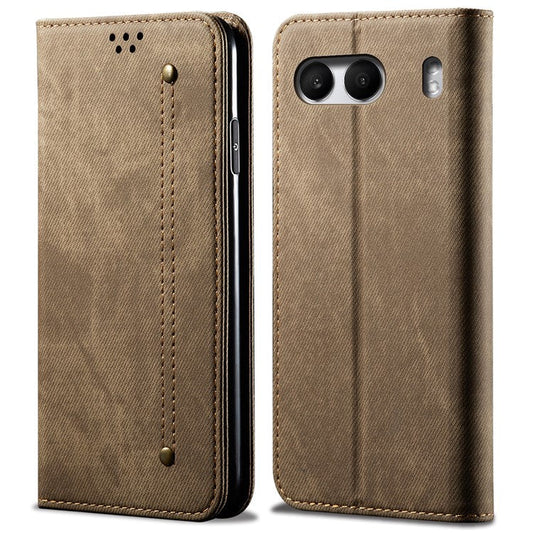 For OnePlus Nord 4 Case Jeans Cloth Texture Anti-Scratch Leather Stand Phone Cover - Khaki