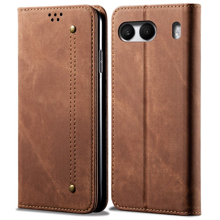 For OnePlus Nord 4 Case Jeans Cloth Texture Anti-Scratch Leather Stand Phone Cover - Coffee