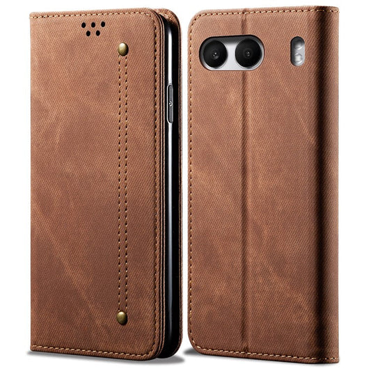 For OnePlus Nord 4 Case Jeans Cloth Texture Anti-Scratch Leather Stand Phone Cover - Coffee