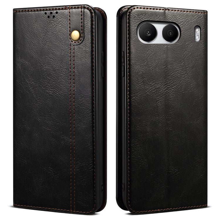 For OnePlus Nord 4 Case Crazy Horse Texture Waxy Leather Wallet Stand Cover - Black