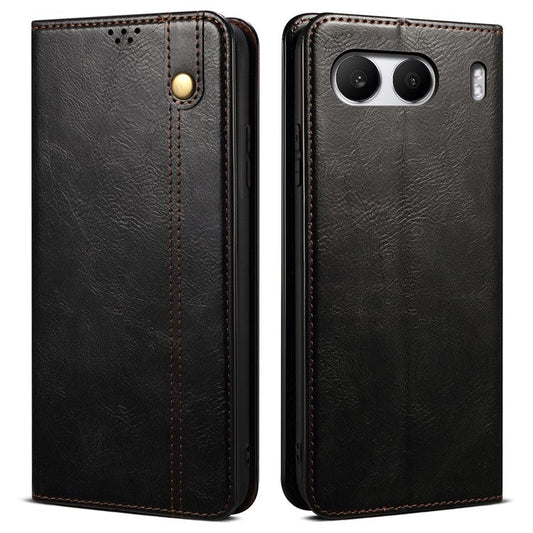 For OnePlus Nord 4 Case Crazy Horse Texture Waxy Leather Wallet Stand Cover - Black