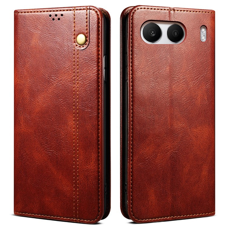 For OnePlus Nord 4 Case Crazy Horse Texture Waxy Leather Wallet Stand Cover - Brown