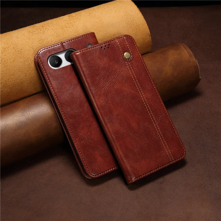 For OnePlus Nord 4 Case Crazy Horse Texture Waxy Leather Wallet Stand Cover - Brown