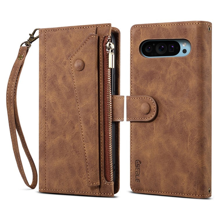 ESEBLE Star Series For Google Pixel 9 / Pixel 9 Pro Case Zipper Wallet Leather Stand Phone Cover - Brown