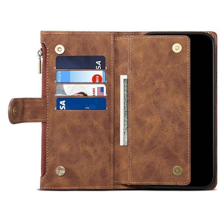 ESEBLE Star Series For Google Pixel 9 / Pixel 9 Pro Case Zipper Wallet Leather Stand Phone Cover - Brown