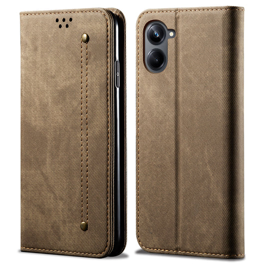 For Samsung Galaxy A06 Case Jeans Cloth Texture Anti-Scratch Leather Stand Phone Cover - Khaki