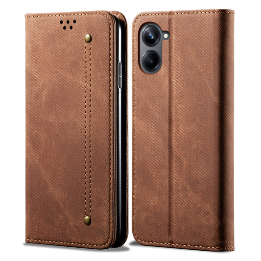 For Samsung Galaxy A06 Case Jeans Cloth Texture Anti-Scratch Leather Stand Phone Cover - Coffee