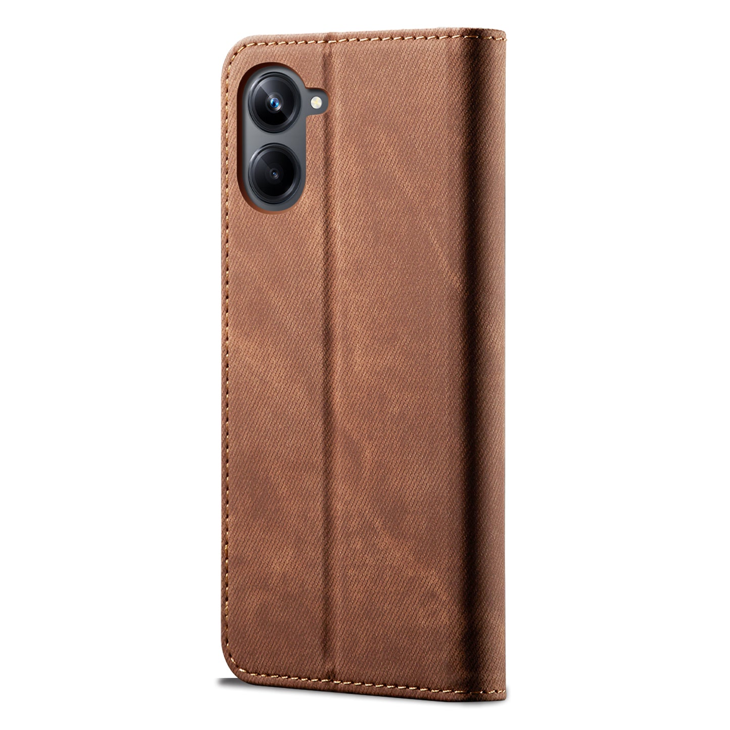 For Samsung Galaxy A06 Case Jeans Cloth Texture Anti-Scratch Leather Stand Phone Cover - Coffee