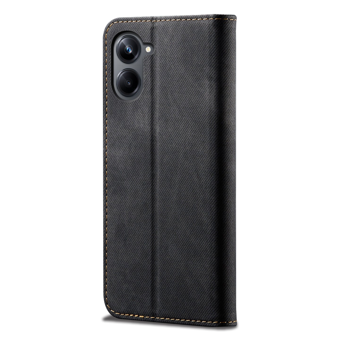 For Samsung Galaxy A06 Case Jeans Cloth Texture Anti-Scratch Leather Stand Phone Cover - Black