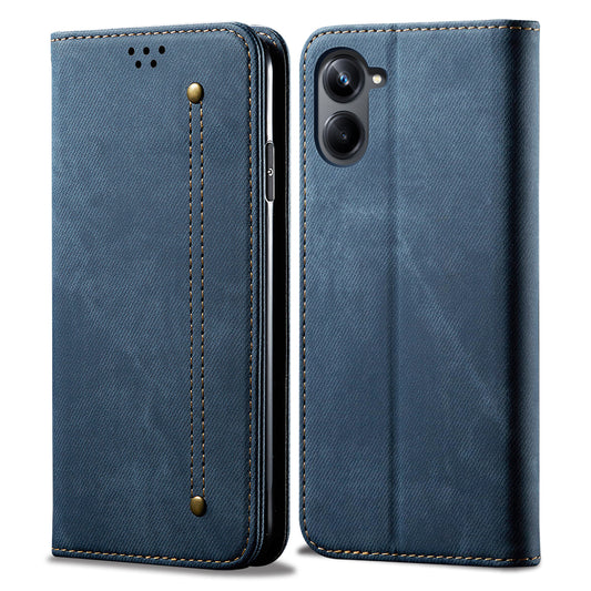 For Samsung Galaxy A06 Case Jeans Cloth Texture Anti-Scratch Leather Stand Phone Cover - Blue
