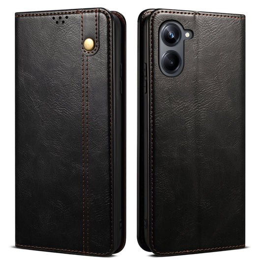 For Samsung Galaxy A06 Case Crazy Horse Texture Waxy Leather Wallet Stand Cover - Black
