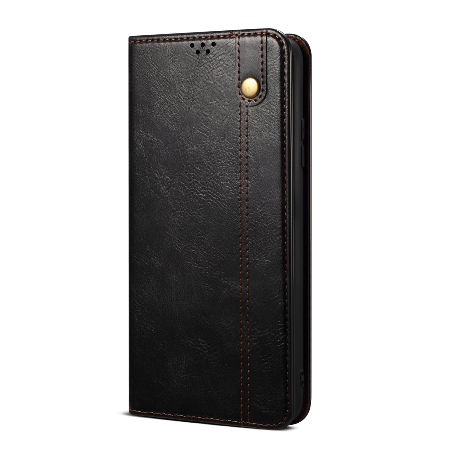 For Samsung Galaxy A06 Case Crazy Horse Texture Waxy Leather Wallet Stand Cover - Black