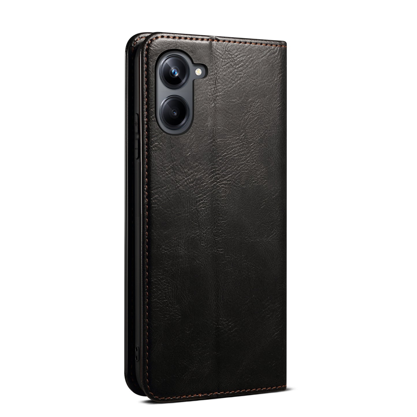 For Samsung Galaxy A06 Case Crazy Horse Texture Waxy Leather Wallet Stand Cover - Black