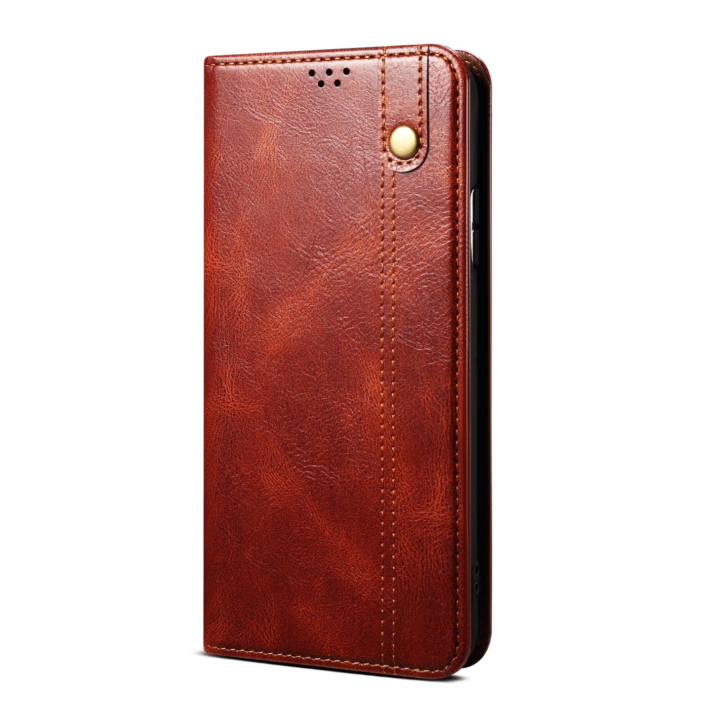 For Samsung Galaxy A06 Case Crazy Horse Texture Waxy Leather Wallet Stand Cover - Brown