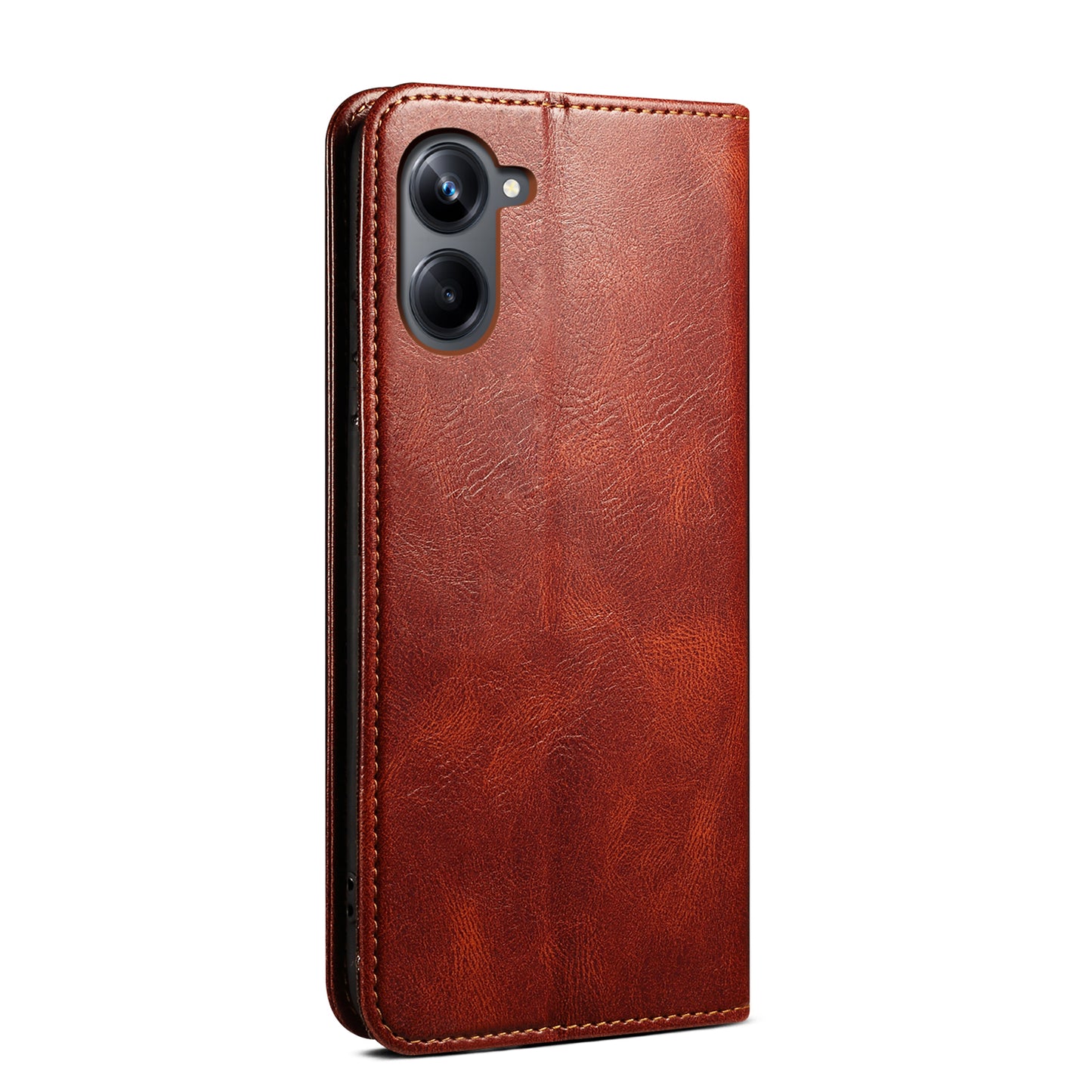 For Samsung Galaxy A06 Case Crazy Horse Texture Waxy Leather Wallet Stand Cover - Brown