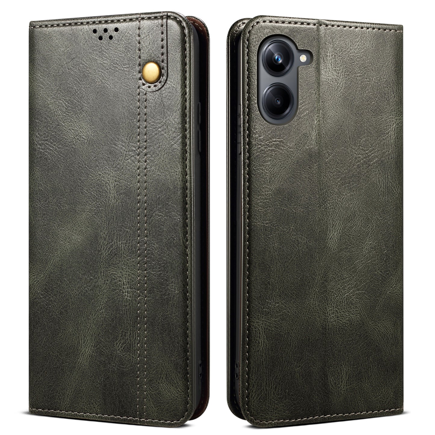 For Samsung Galaxy A06 Case Crazy Horse Texture Waxy Leather Wallet Stand Cover - Green