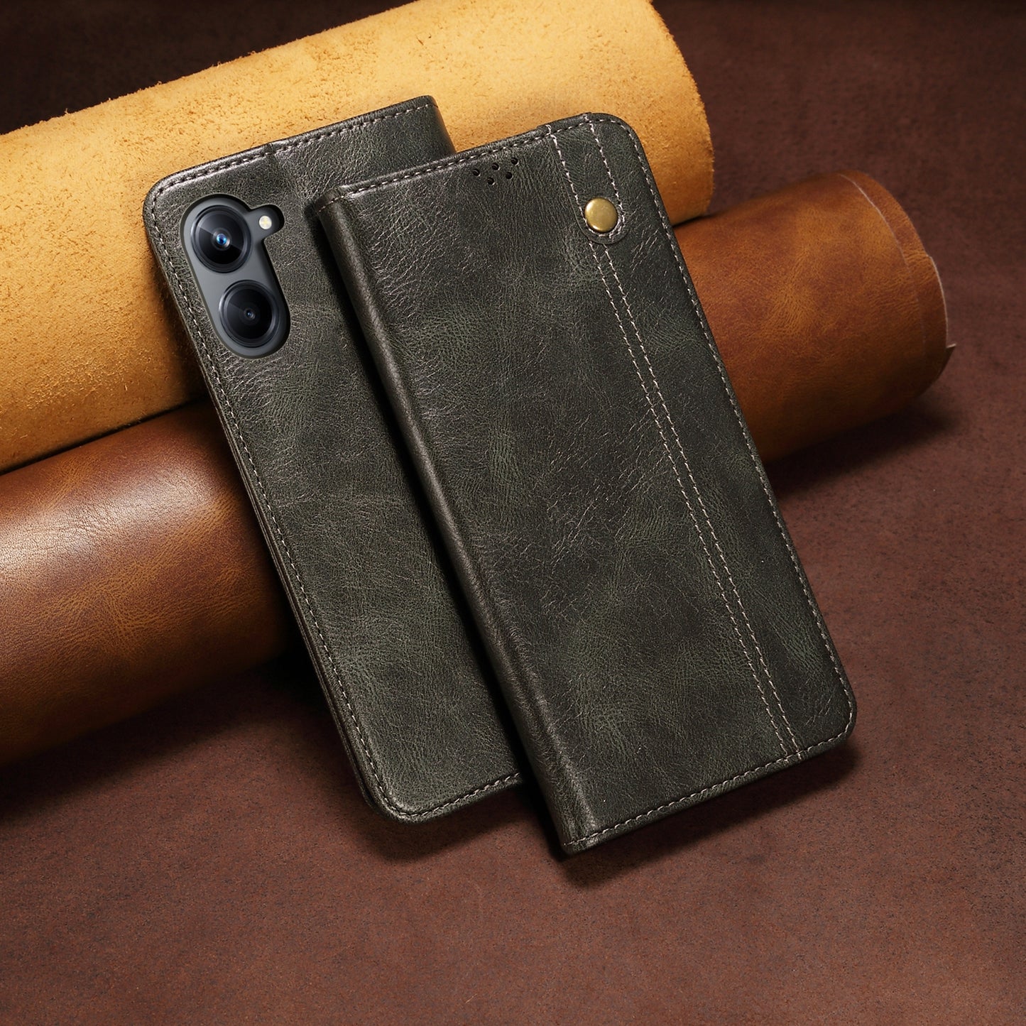 For Samsung Galaxy A06 Case Crazy Horse Texture Waxy Leather Wallet Stand Cover - Green