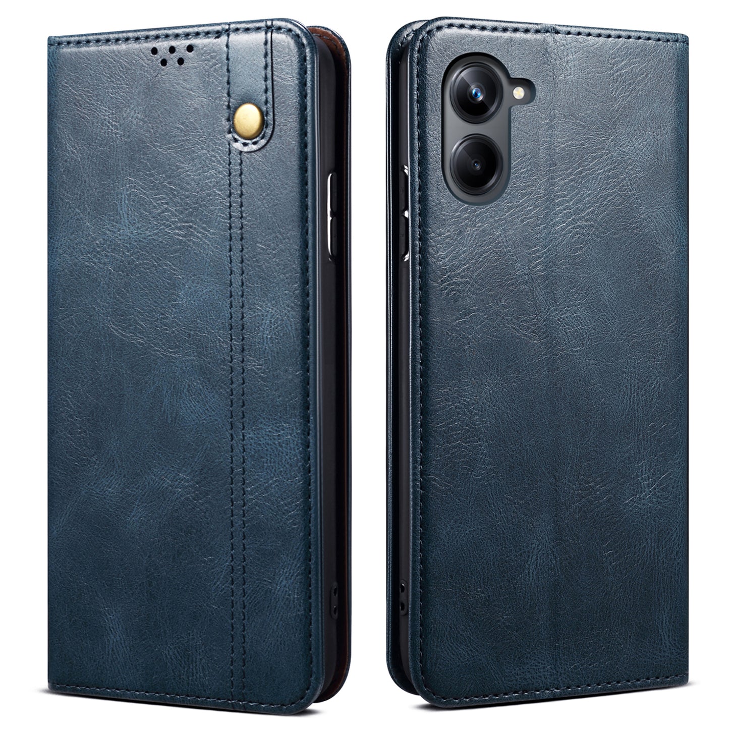 For Samsung Galaxy A06 Case Crazy Horse Texture Waxy Leather Wallet Stand Cover - Blue