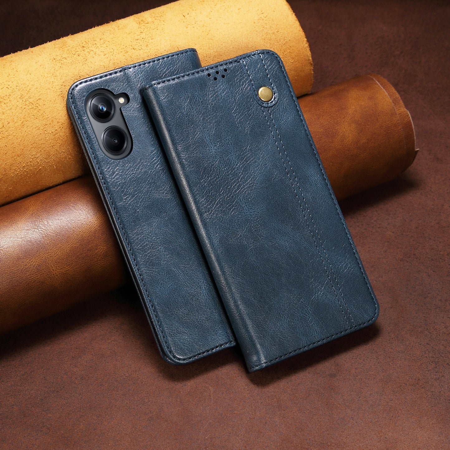 For Samsung Galaxy A06 Case Crazy Horse Texture Waxy Leather Wallet Stand Cover - Blue