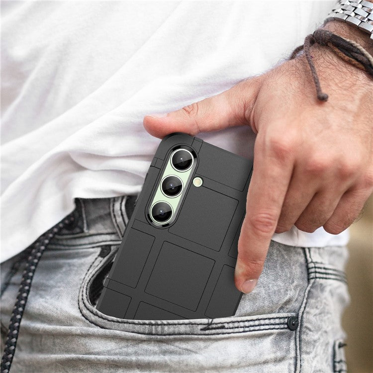 For Samsung Galaxy S24 FE Case Grid Design Soft TPU Scratch-Proof Phone Cover - Black