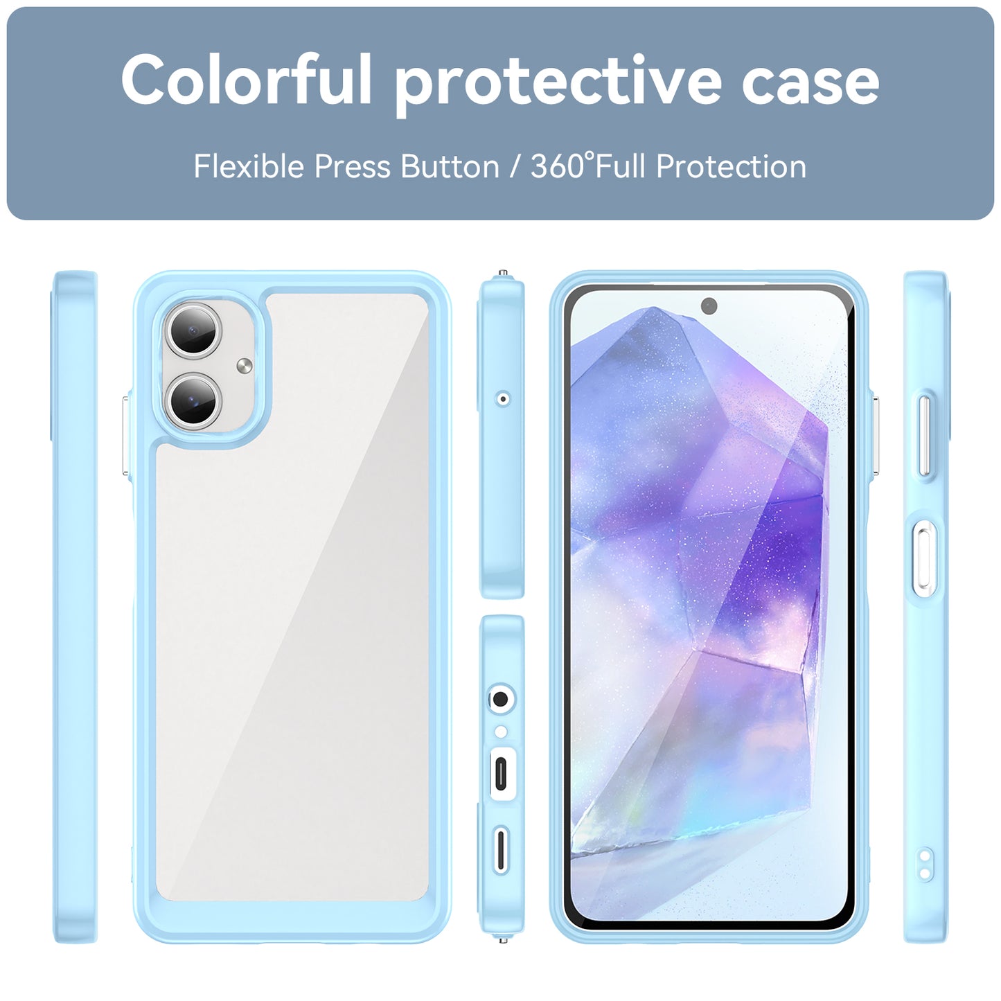 For Samsung Galaxy A06 Shockproof Case TPU +Acrylic Protective Clear Phone Cover - Blue