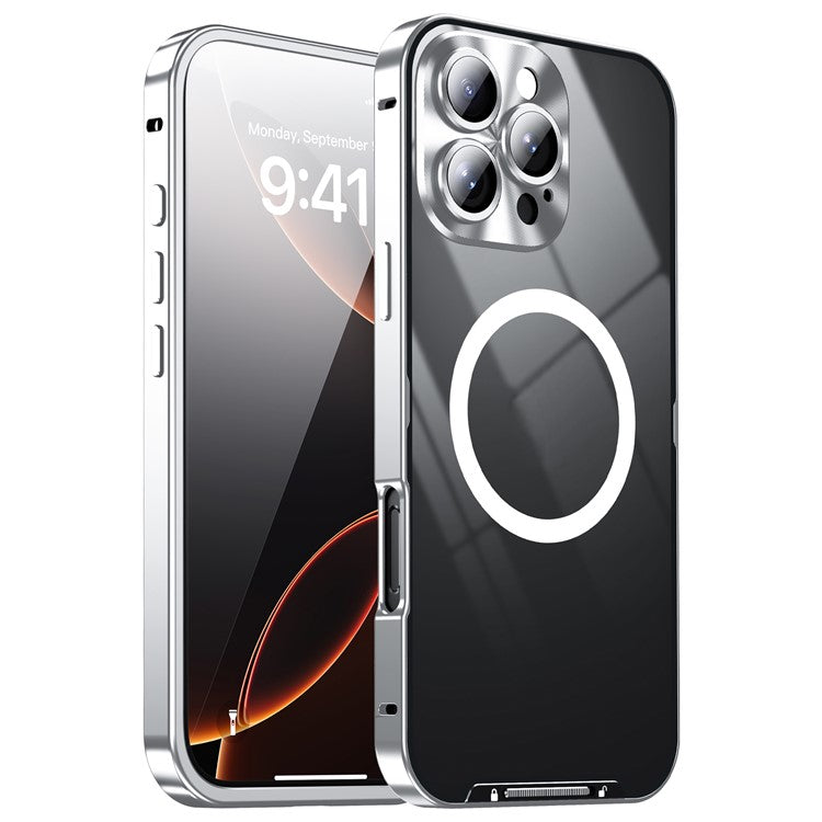 For iPhone 16 Pro Case Compatible with MagSafe Metal Frame Matte Phone Cover - Silver