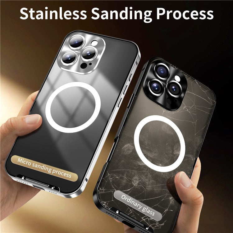 For iPhone 16 Pro Case Compatible with MagSafe Metal Frame Matte Phone Cover - Silver