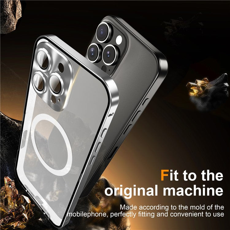 For iPhone 16 Pro Case Compatible with MagSafe Metal Frame Matte Phone Cover - Silver