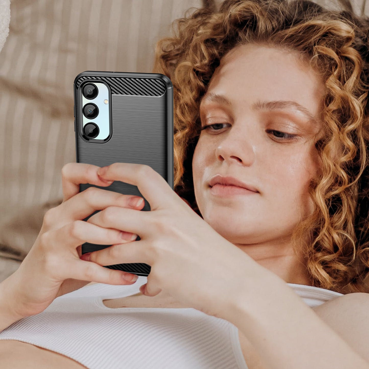 For Samsung Galaxy A16 5G / A16 4G Case Carbon Fiber Texture TPU Brushed Phone Cover - Black