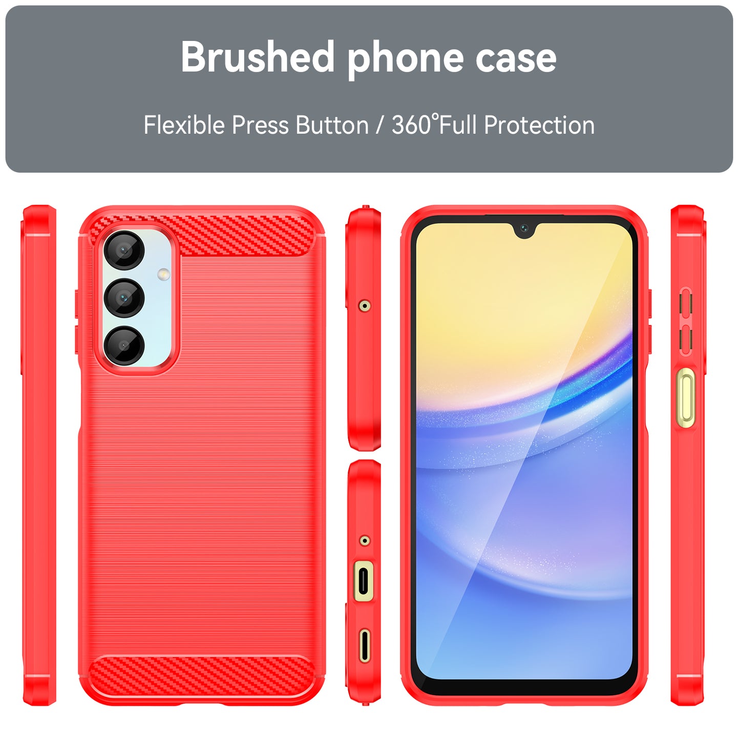 For Samsung Galaxy A16 5G / A16 4G Case Carbon Fiber Texture TPU Brushed Phone Cover - Red