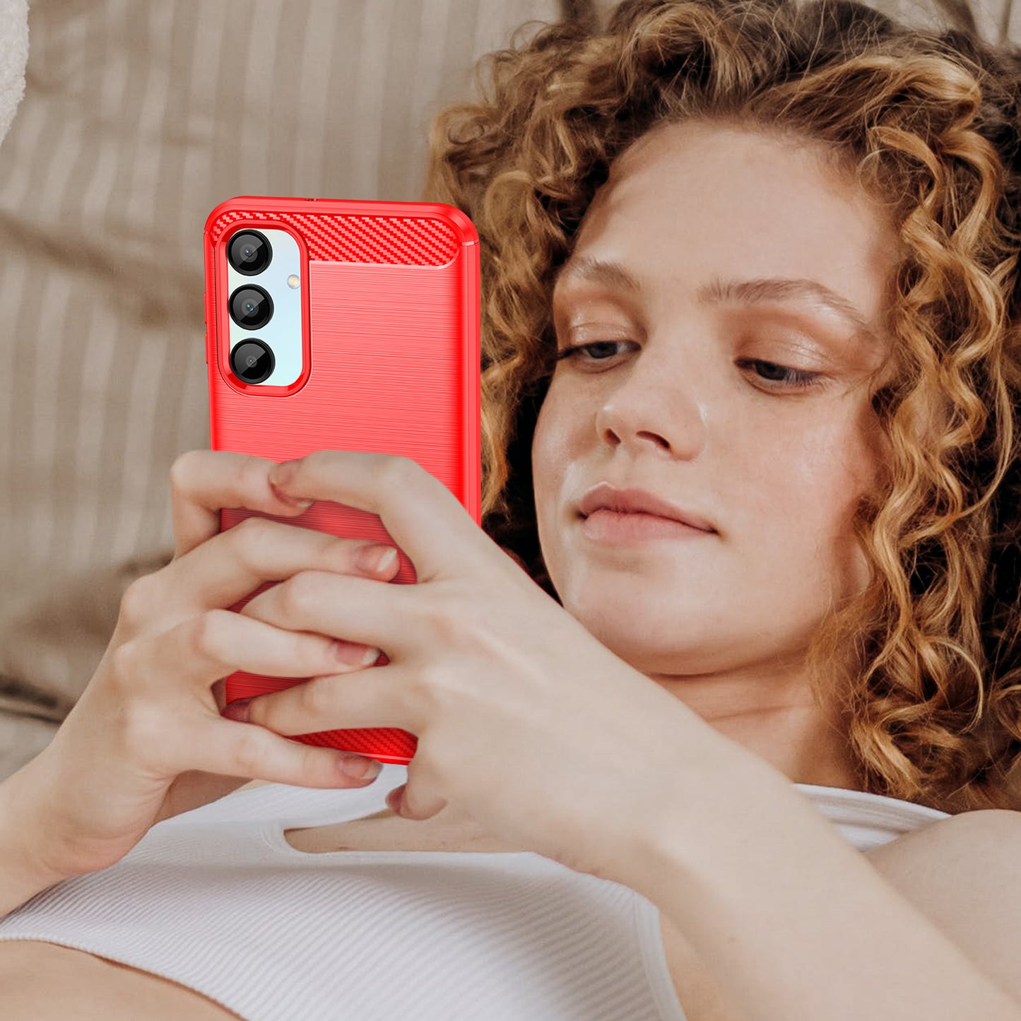 For Samsung Galaxy A16 5G / A16 4G Case Carbon Fiber Texture TPU Brushed Phone Cover - Red