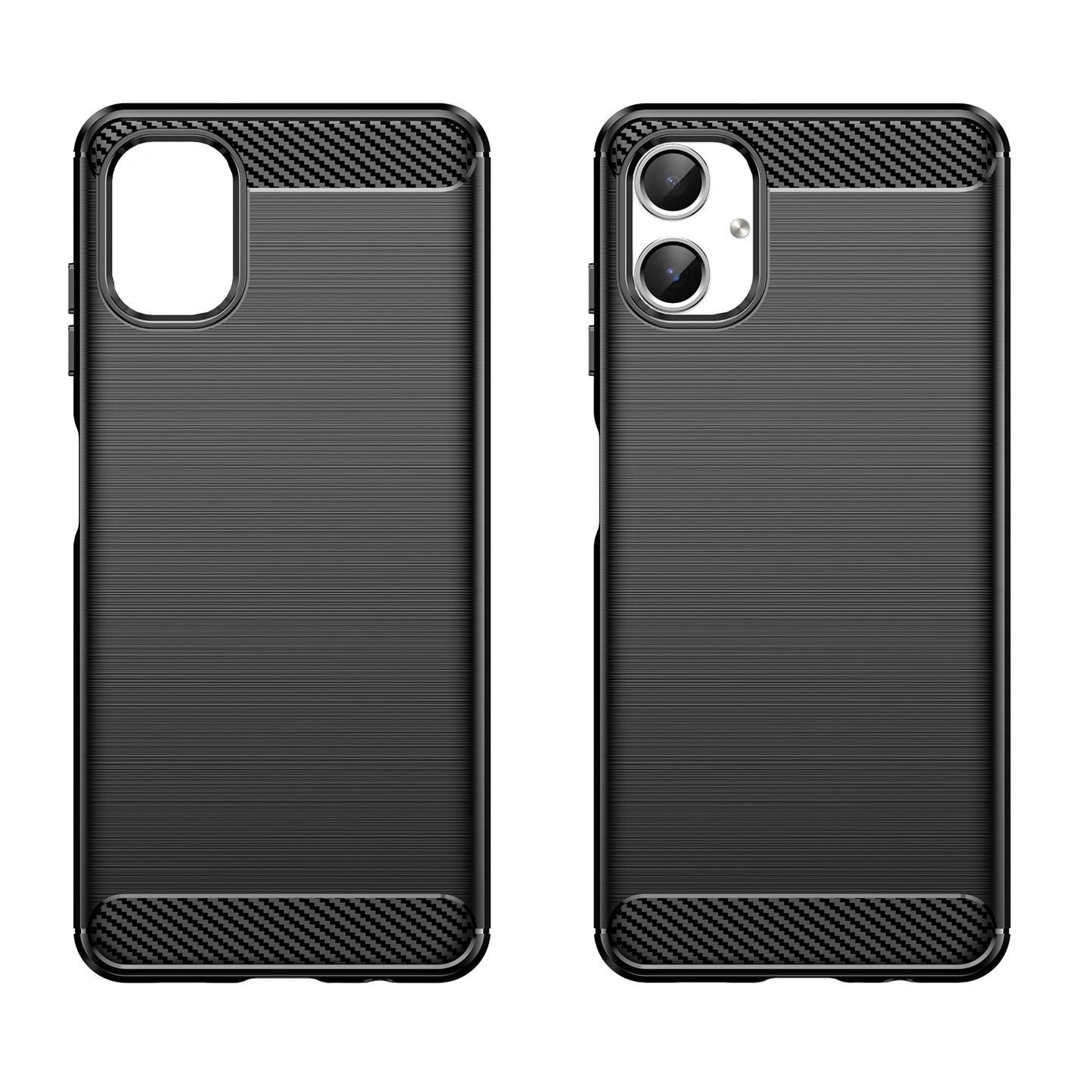 For Samsung Galaxy A06 Case Carbon Fiber Texture TPU Brushed Phone Cover - Black
