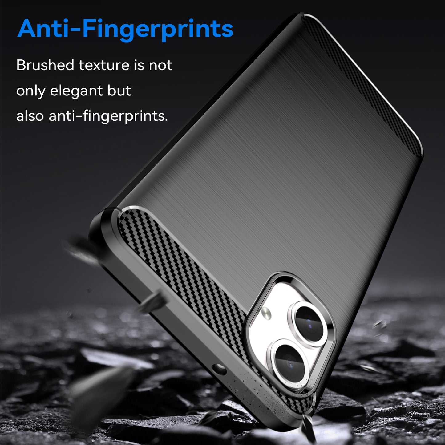 For Samsung Galaxy A06 Case Carbon Fiber Texture TPU Brushed Phone Cover - Black