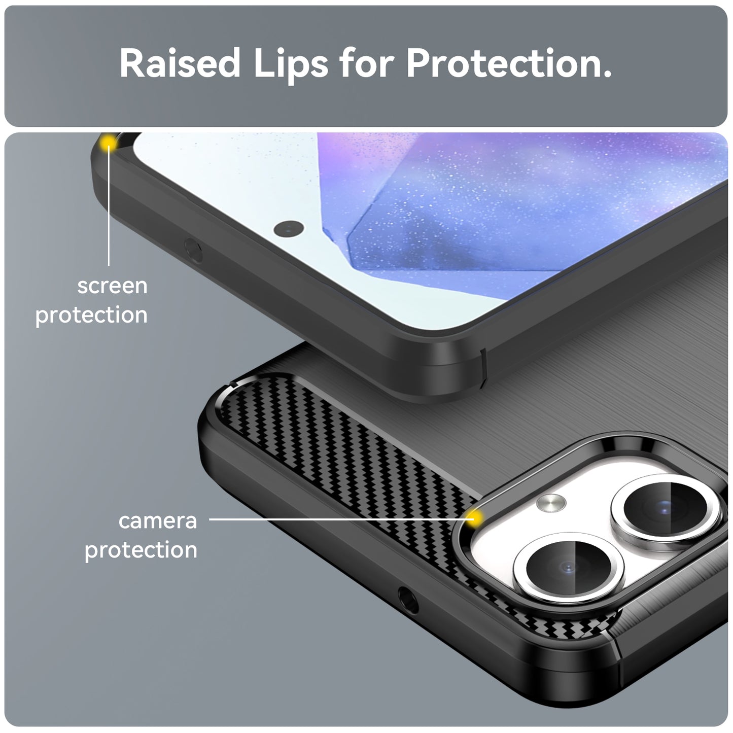For Samsung Galaxy A06 Case Carbon Fiber Texture TPU Brushed Phone Cover - Black