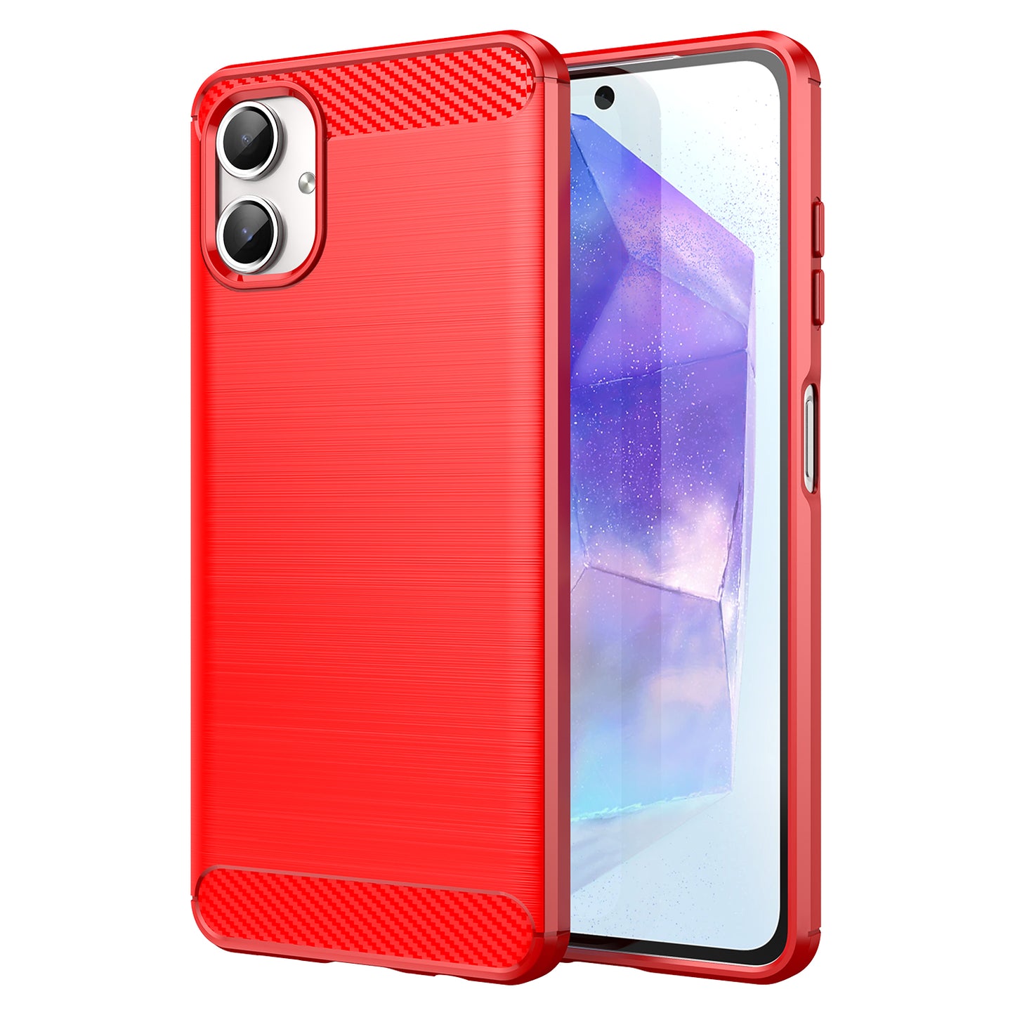 For Samsung Galaxy A06 Case Carbon Fiber Texture TPU Brushed Phone Cover - Red