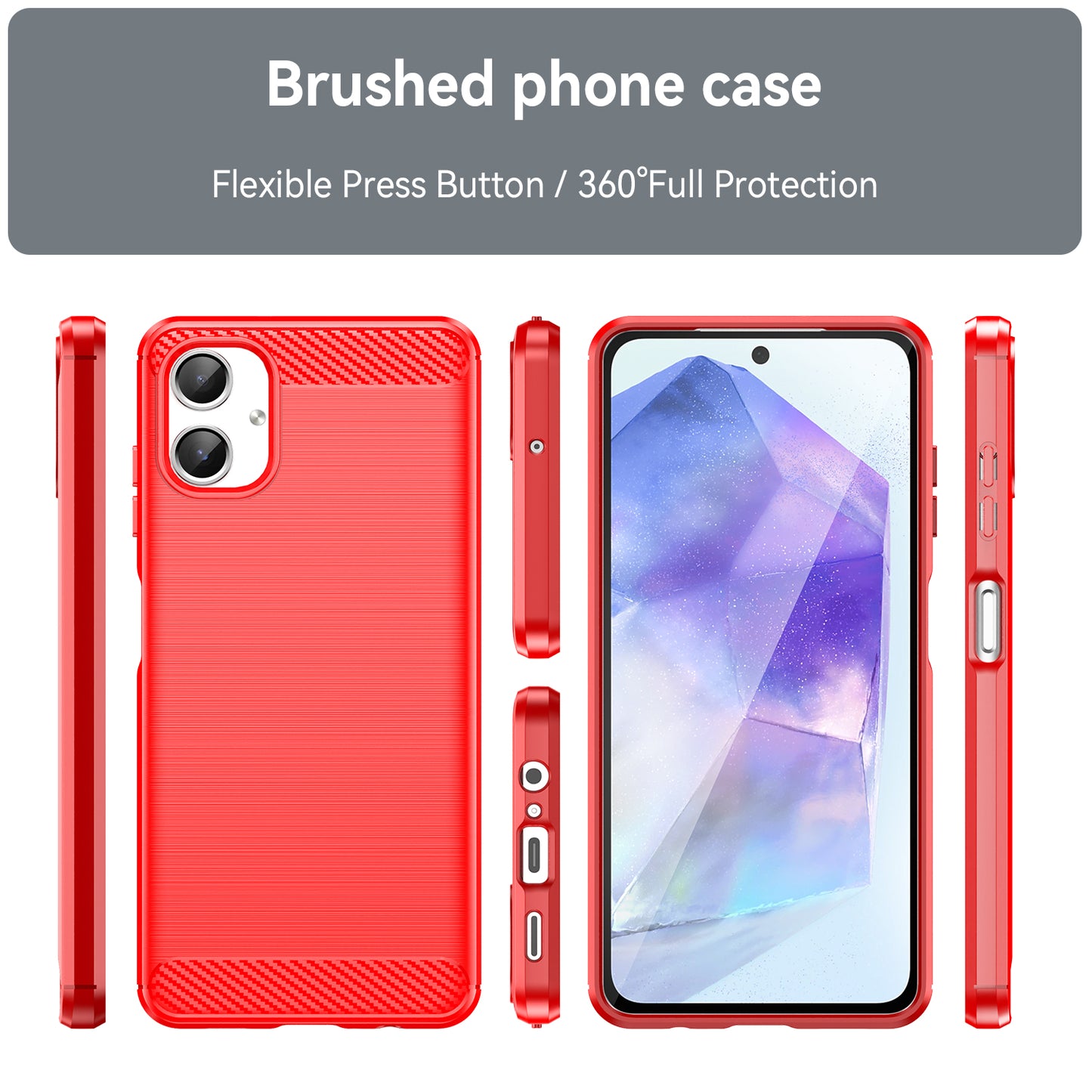 For Samsung Galaxy A06 Case Carbon Fiber Texture TPU Brushed Phone Cover - Red