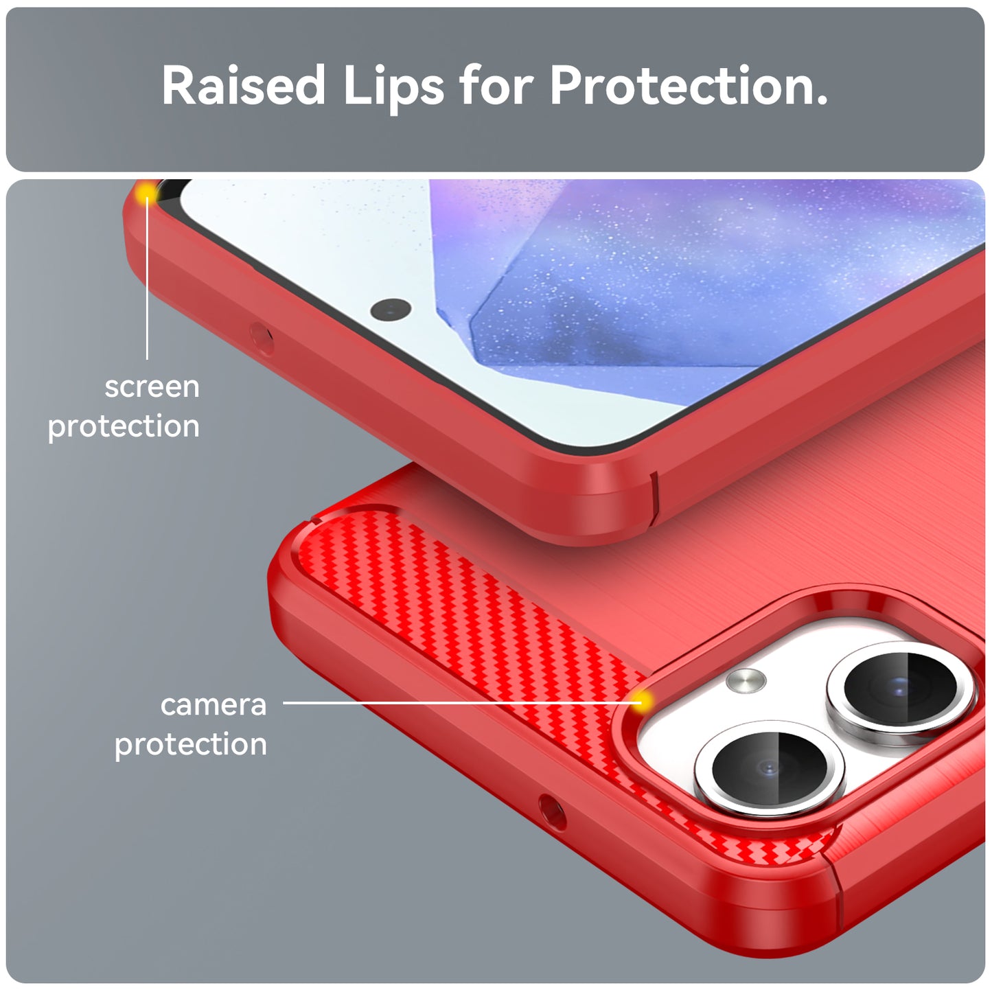For Samsung Galaxy A06 Case Carbon Fiber Texture TPU Brushed Phone Cover - Red
