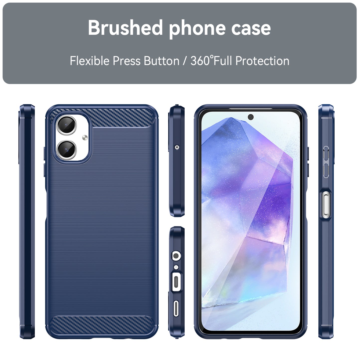 For Samsung Galaxy A06 Case Carbon Fiber Texture TPU Brushed Phone Cover - Blue
