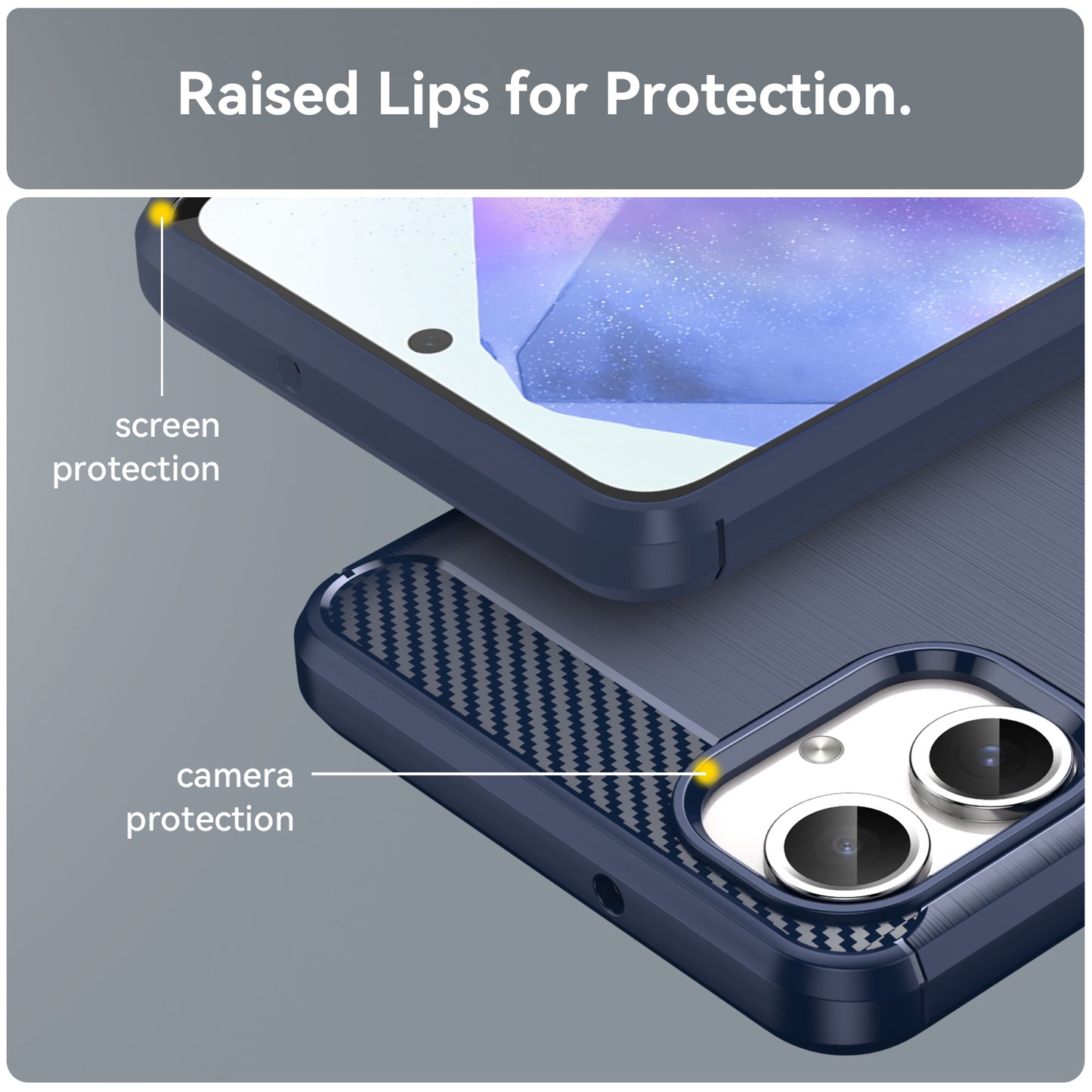For Samsung Galaxy A06 Case Carbon Fiber Texture TPU Brushed Phone Cover - Blue