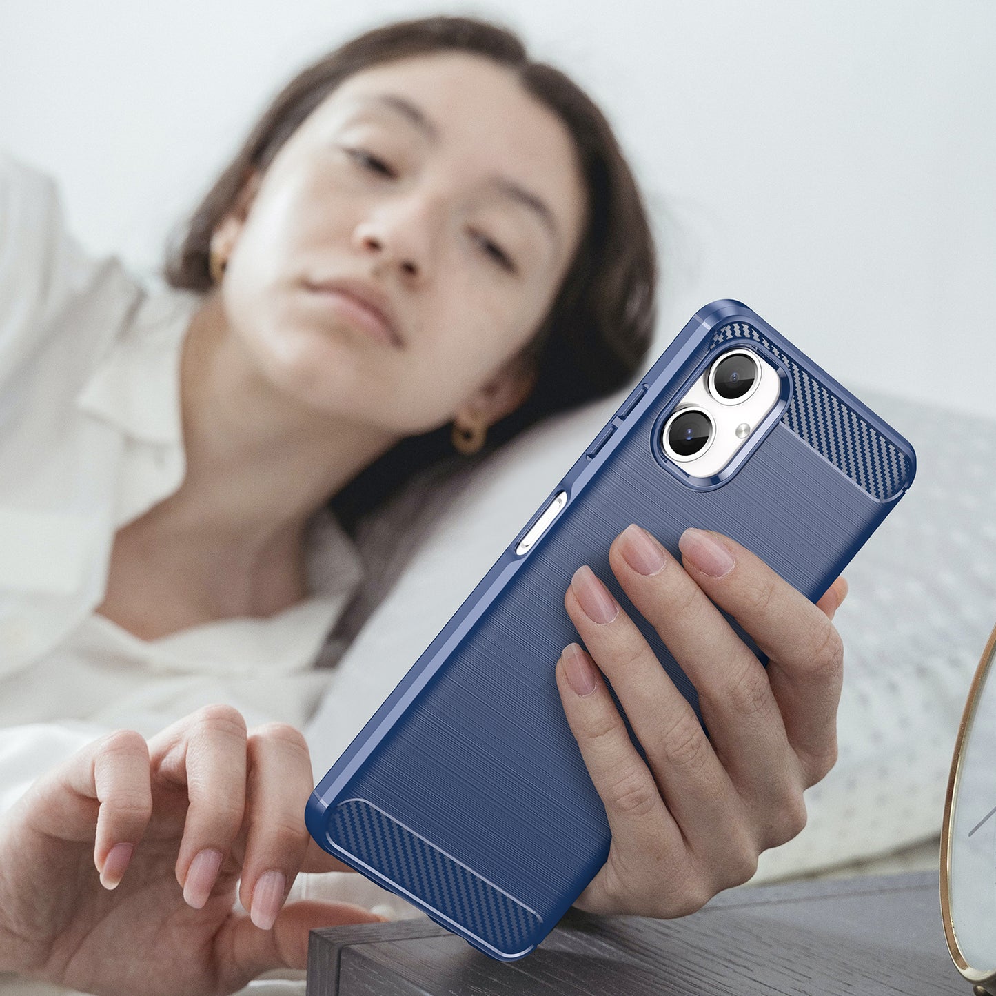 For Samsung Galaxy A06 Case Carbon Fiber Texture TPU Brushed Phone Cover - Blue