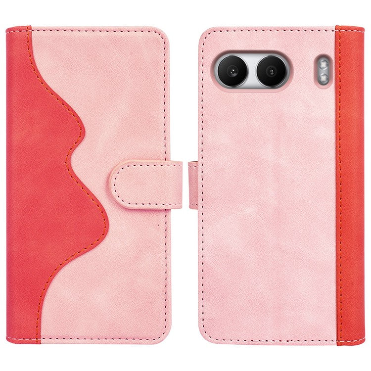 For OnePlus Nord 4 Wallet Case Leather Phone Cover Splicing Color - Pink