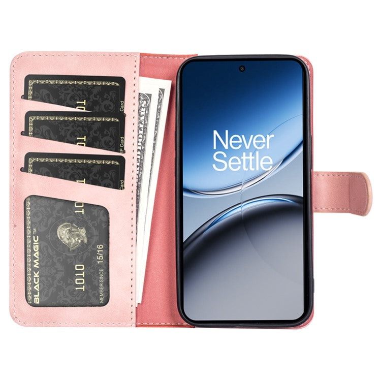 For OnePlus Nord 4 Wallet Case Leather Phone Cover Splicing Color - Pink